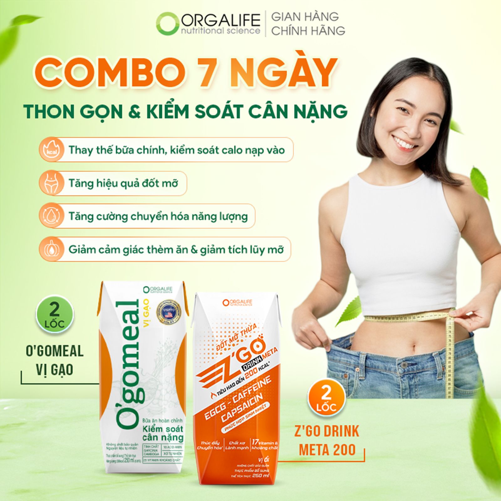  Combo 7 ngày thon gọn & kiểm soát cân nặng tự nhiên - O’gomeal Vị gạo 250ml (6 Hộp) & Z’go Drink Meta 200 250ml (6 Hộp) 