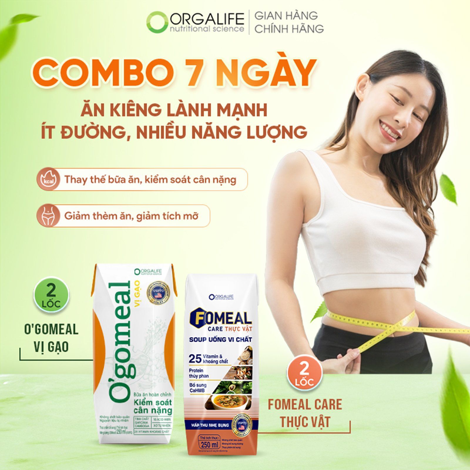 Combo 7 ngày ăn kiêng – ít đường, nhiều năng lượng - O’gomeal Vị gạo 250ml (6 Hộp) & Fomeal Care Thực vật 250ml (6 Hộp) 