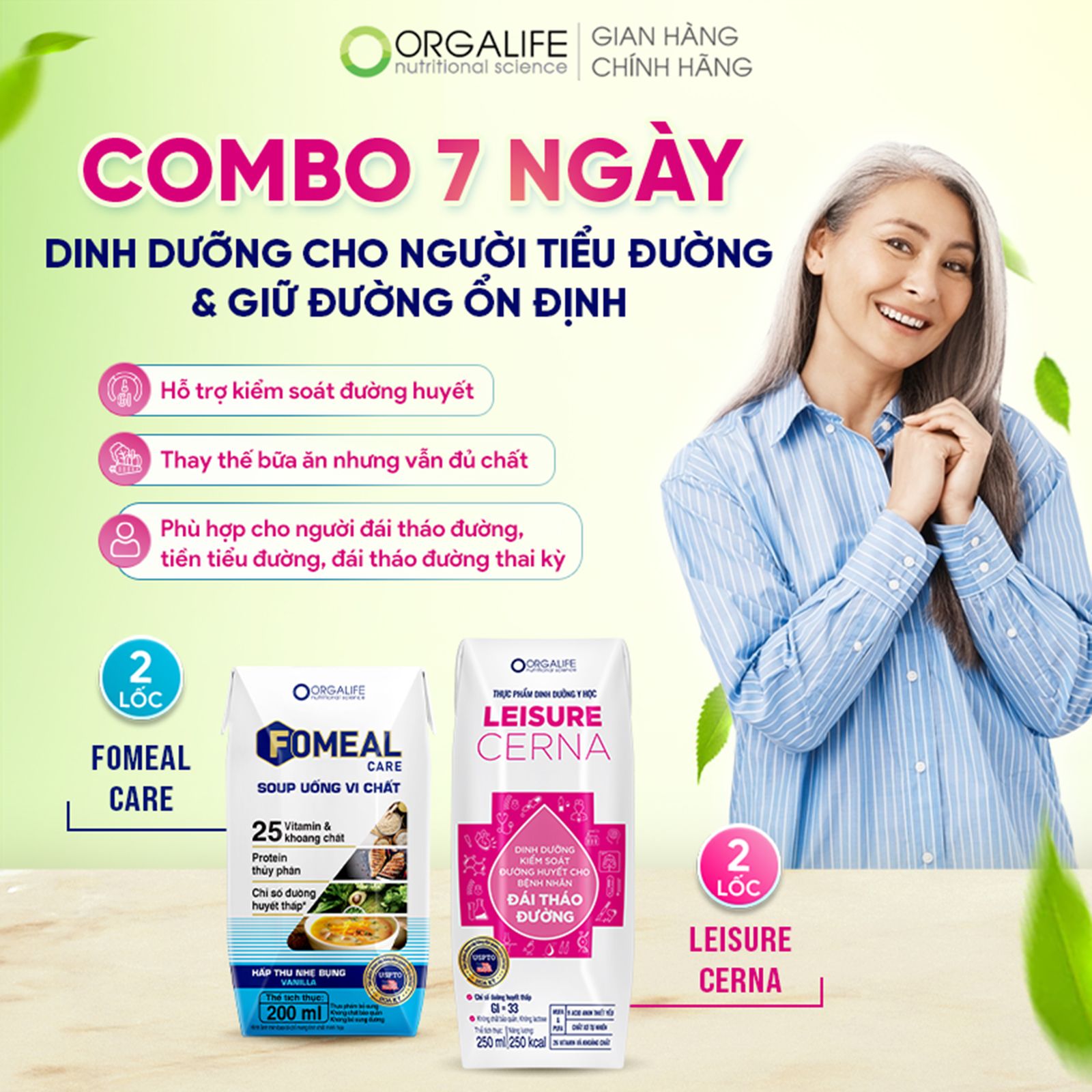  Combo 7 ngày cho người cần kiểm soát lượng đường - Fomeal Care 200ml (6 Hộp) & Leisure Cerna 250ml (6 Hộp) 