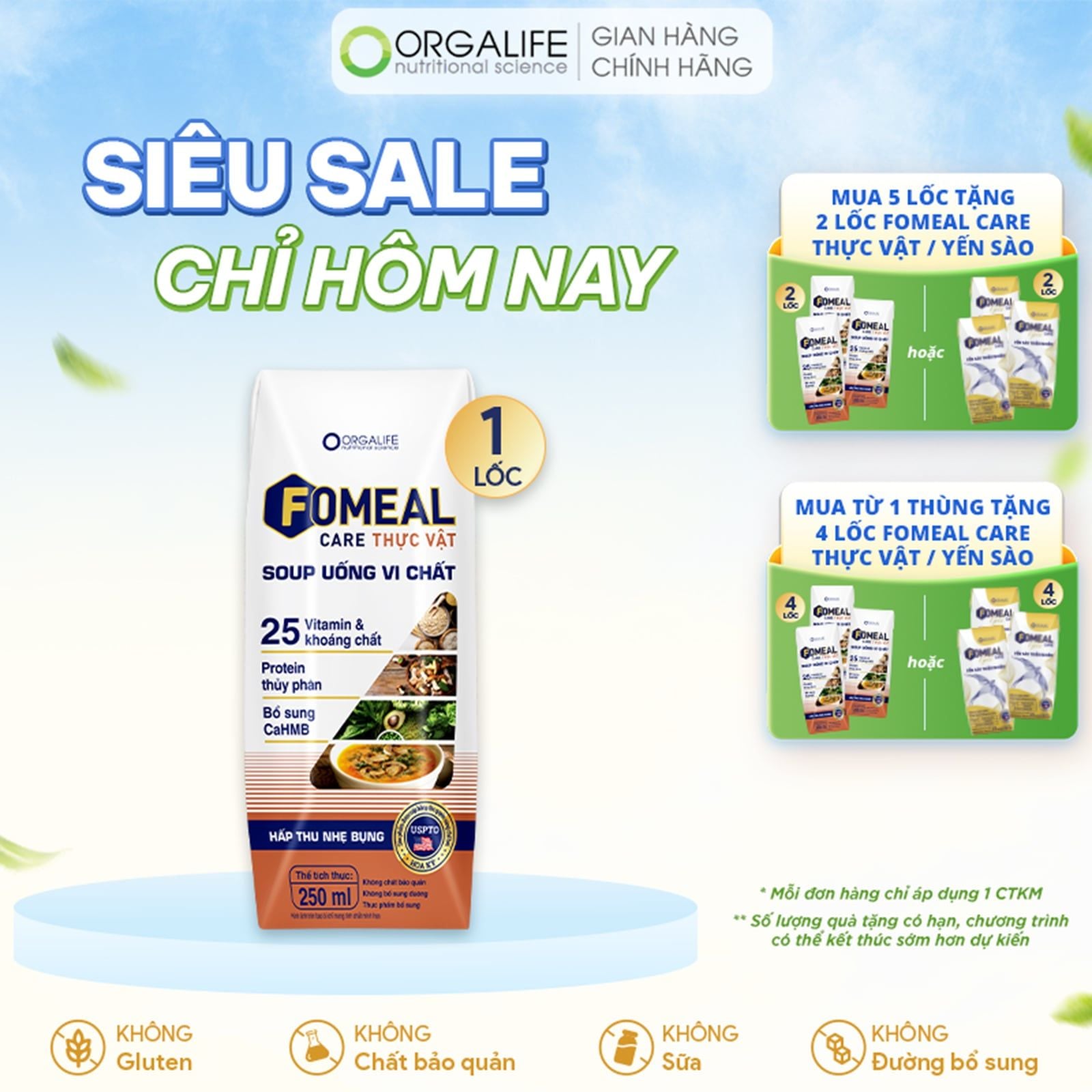  FOMEAL CARE THỰC VẬT - Soup Uống Dinh Dưỡng Cho Người Ăn Chay Đủ Chất - Lốc 3 Hộp (250ml/Hộp) 