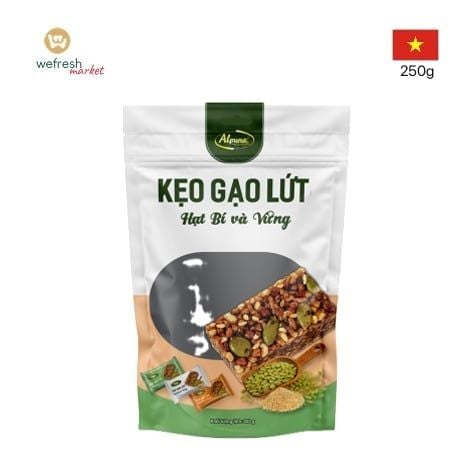 Kẹo gạo lứt, hạt điều Alpuna 250g