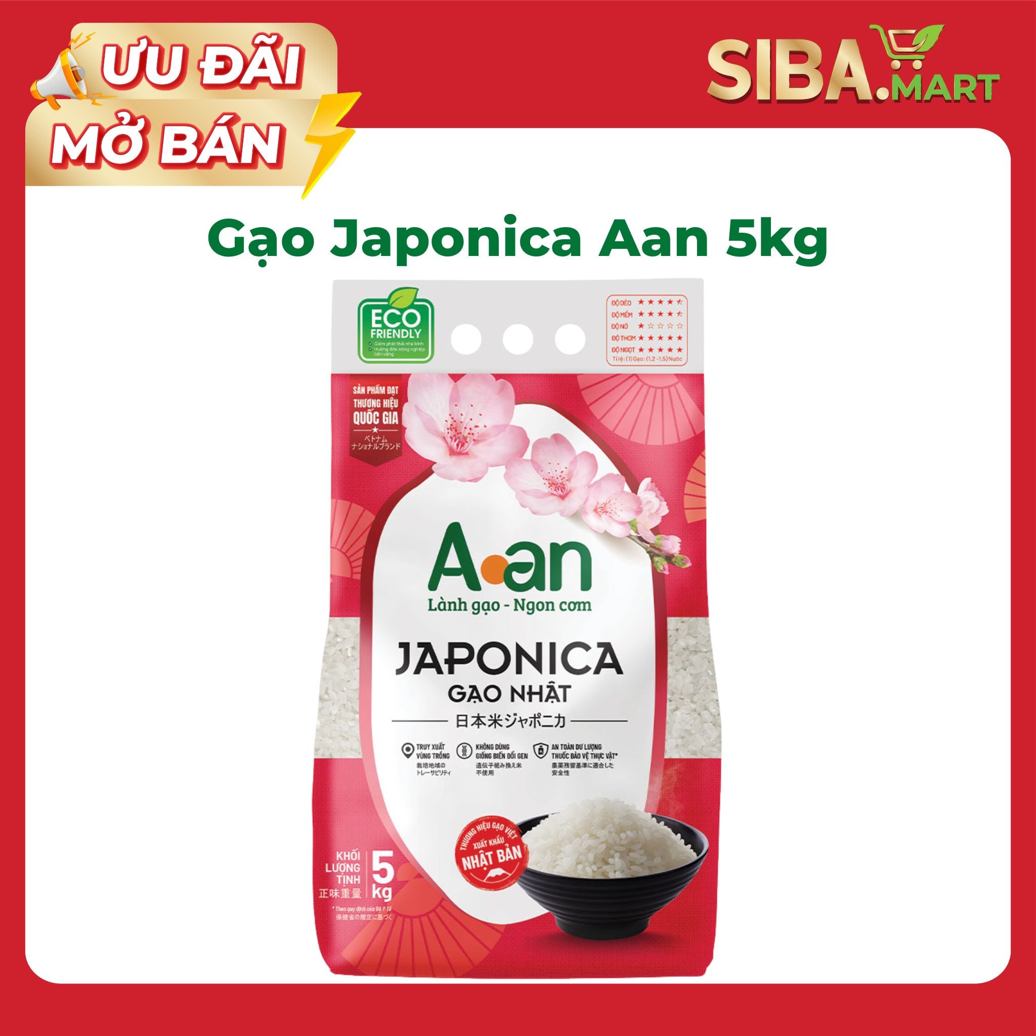 Gạo Japonica A An Túi 5kg