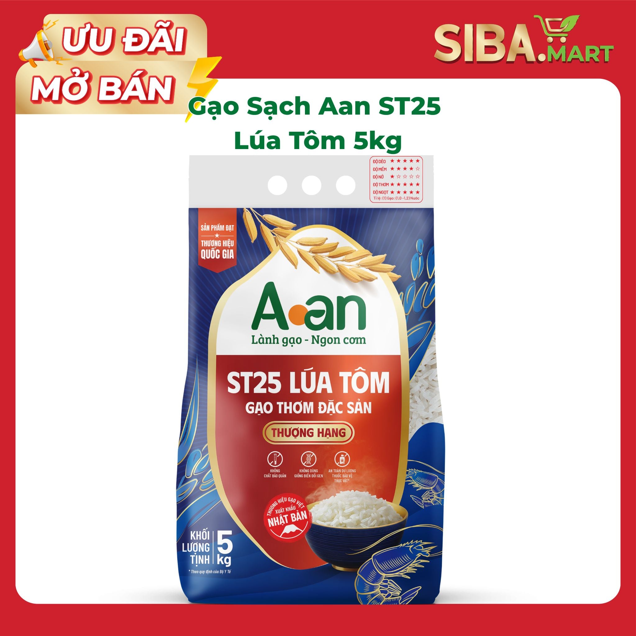 Gạo lúa tôm  ST25 A An túi 5kg