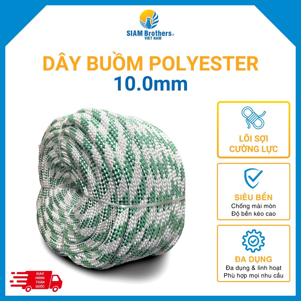 Dây Buồm Polyester 10.0MM L32 - Trắng Line Xanh Lá