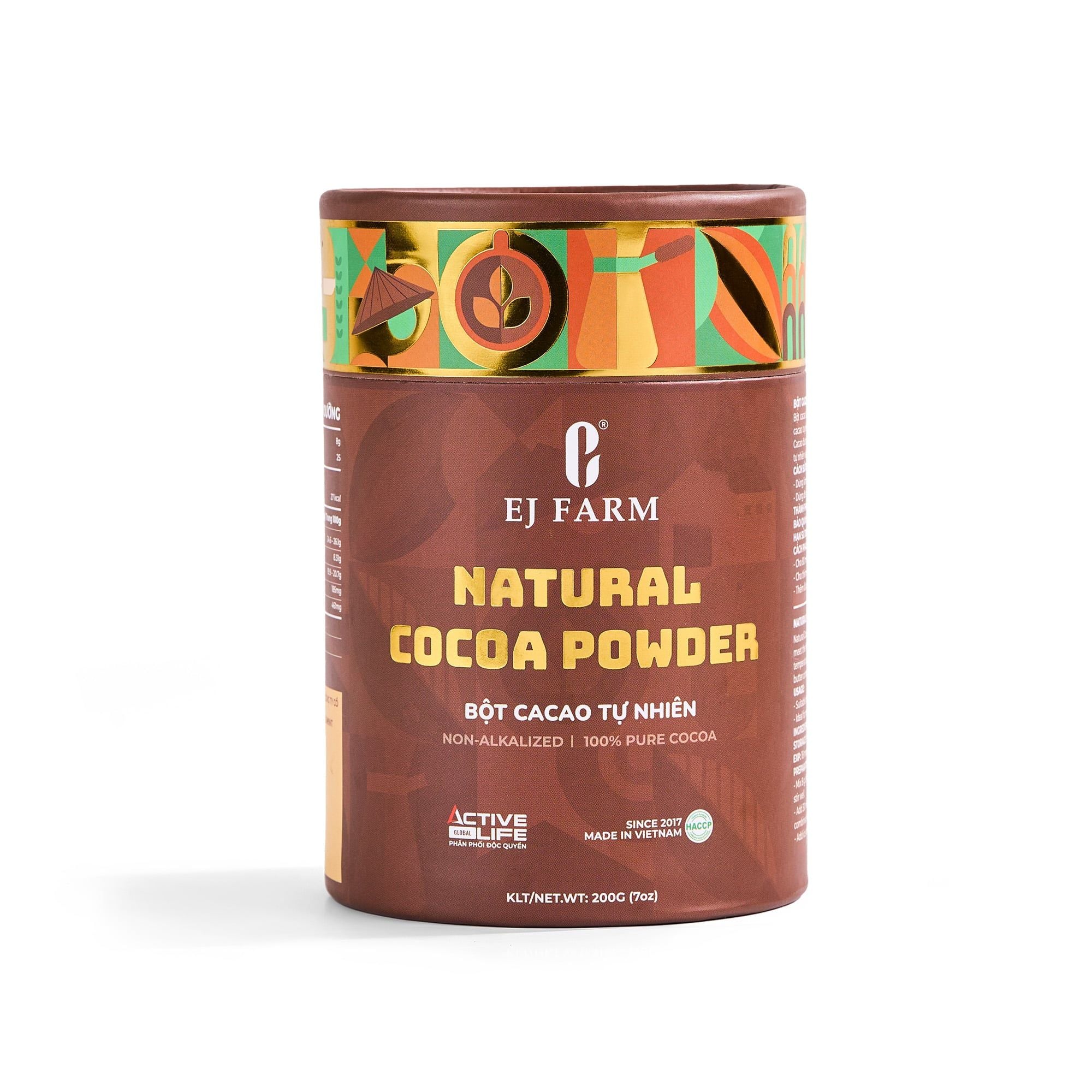 Bột cacao nguyên chất tự nhiên chưa kiềm hóa - Natural cocoa powder EJ FARM (hộp 200g)