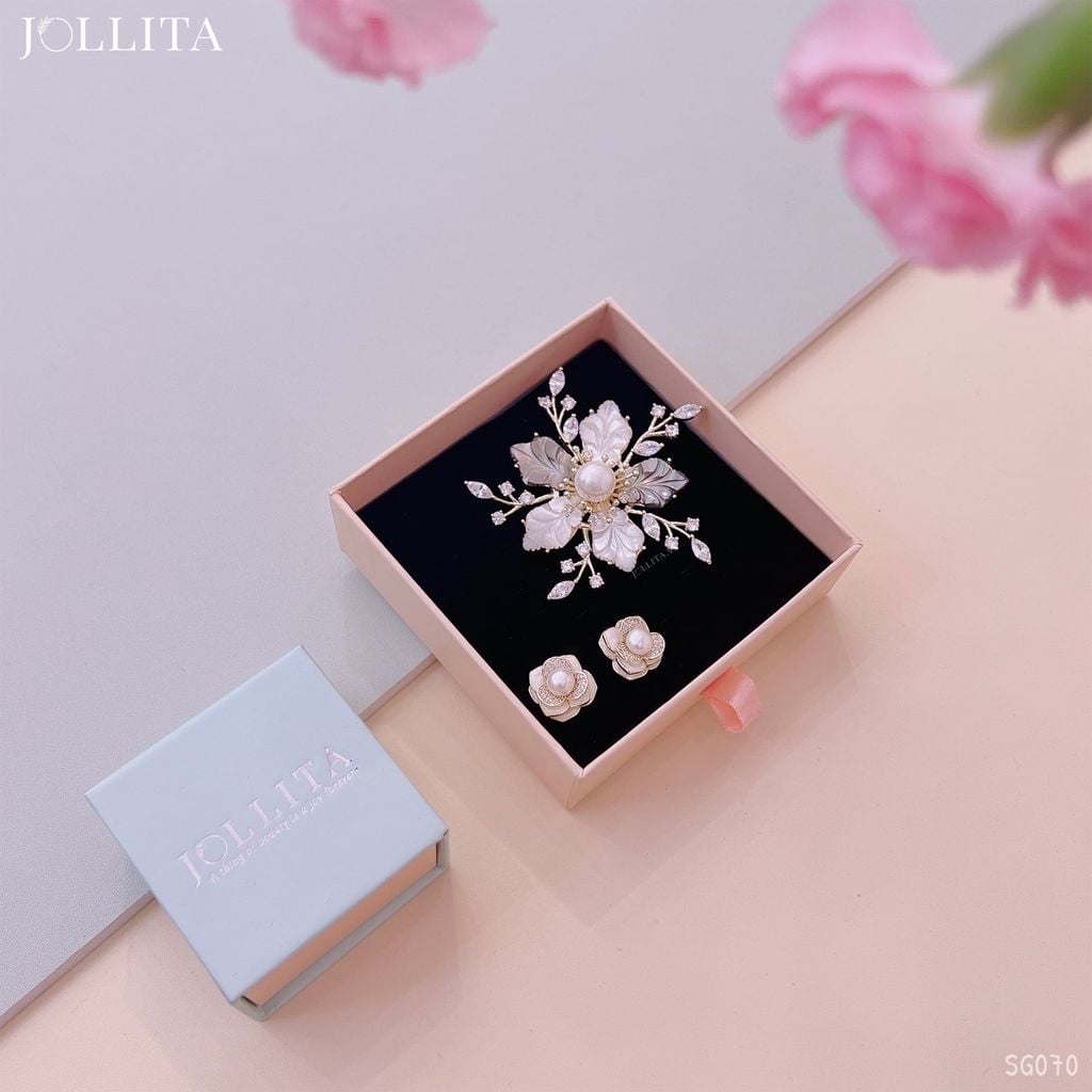  Set quà tặng 20/11 cài áo bông tai cao cấp sang trọng SG070 