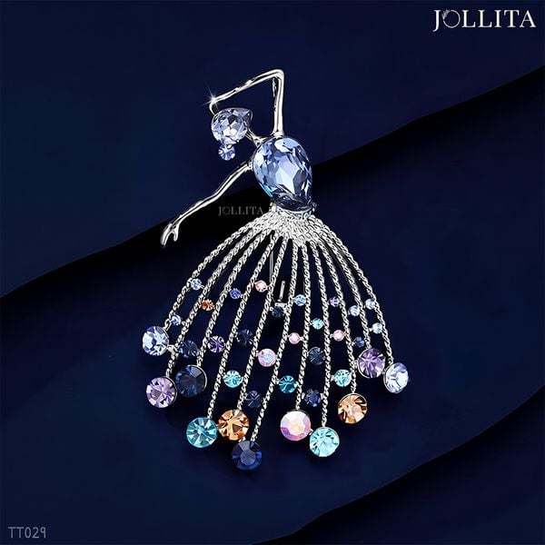  Trâm cài áo vũ công đính đá xanh sapphire sang trọng 