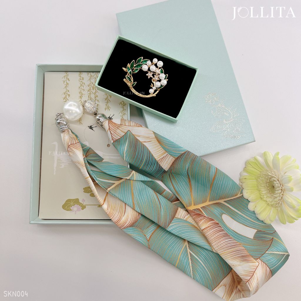  Set quà tặng 20/10 trâm cài áo khăn choàng cao cấp sang trọng SKN004 