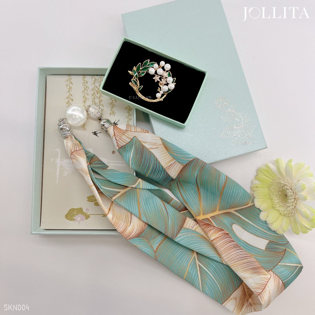  Set quà tặng 20/11 trâm cài áo khăn choàng cao cấp sang trọng SKN004 