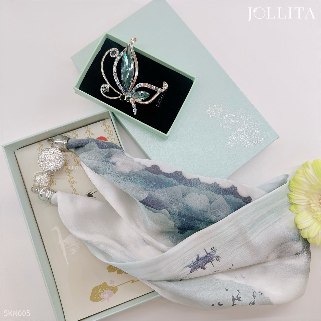  Set quà tặng 20/10 trâm cài áo khăn choàng cao cấp sang trọng SKN005 