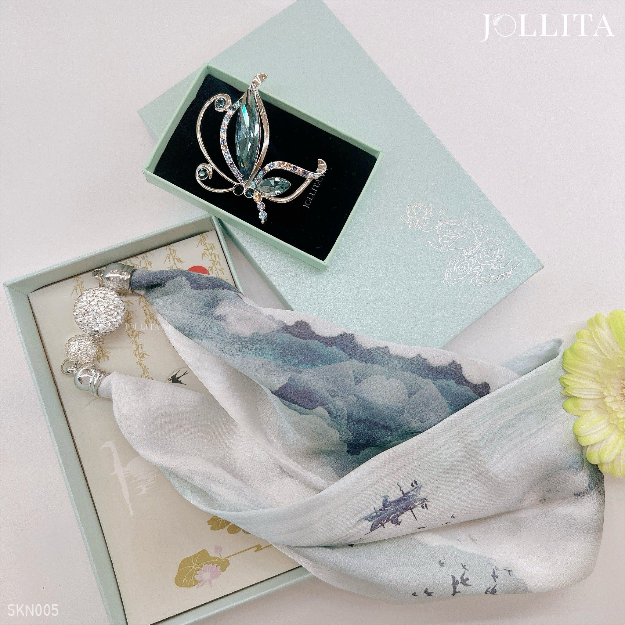  Set quà tặng 20/11 trâm cài áo khăn choàng cao cấp sang trọng SKN005 