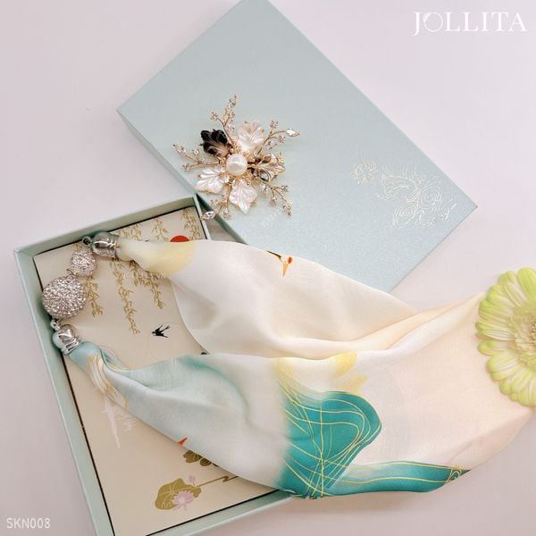  Set quà tặng 20/10 trâm cài áo khăn choàng cao cấp sang trọng SKN008 