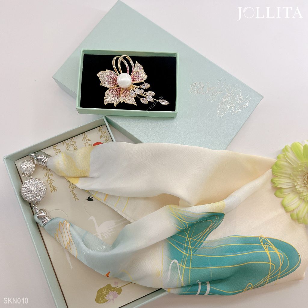  Set quà tặng 20/10 trâm cài áo khăn choàng cao cấp sang trọng SKN010 