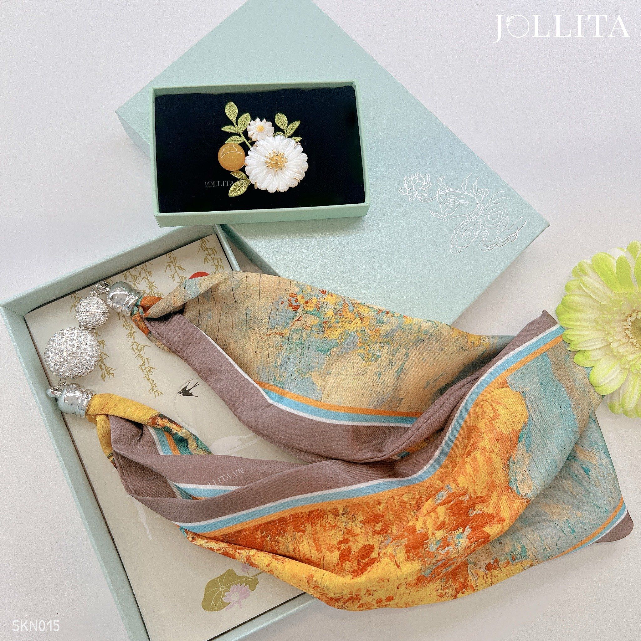  Set quà tặng 20/10 trâm cài áo khăn choàng cao cấp sang trọng SKN015 