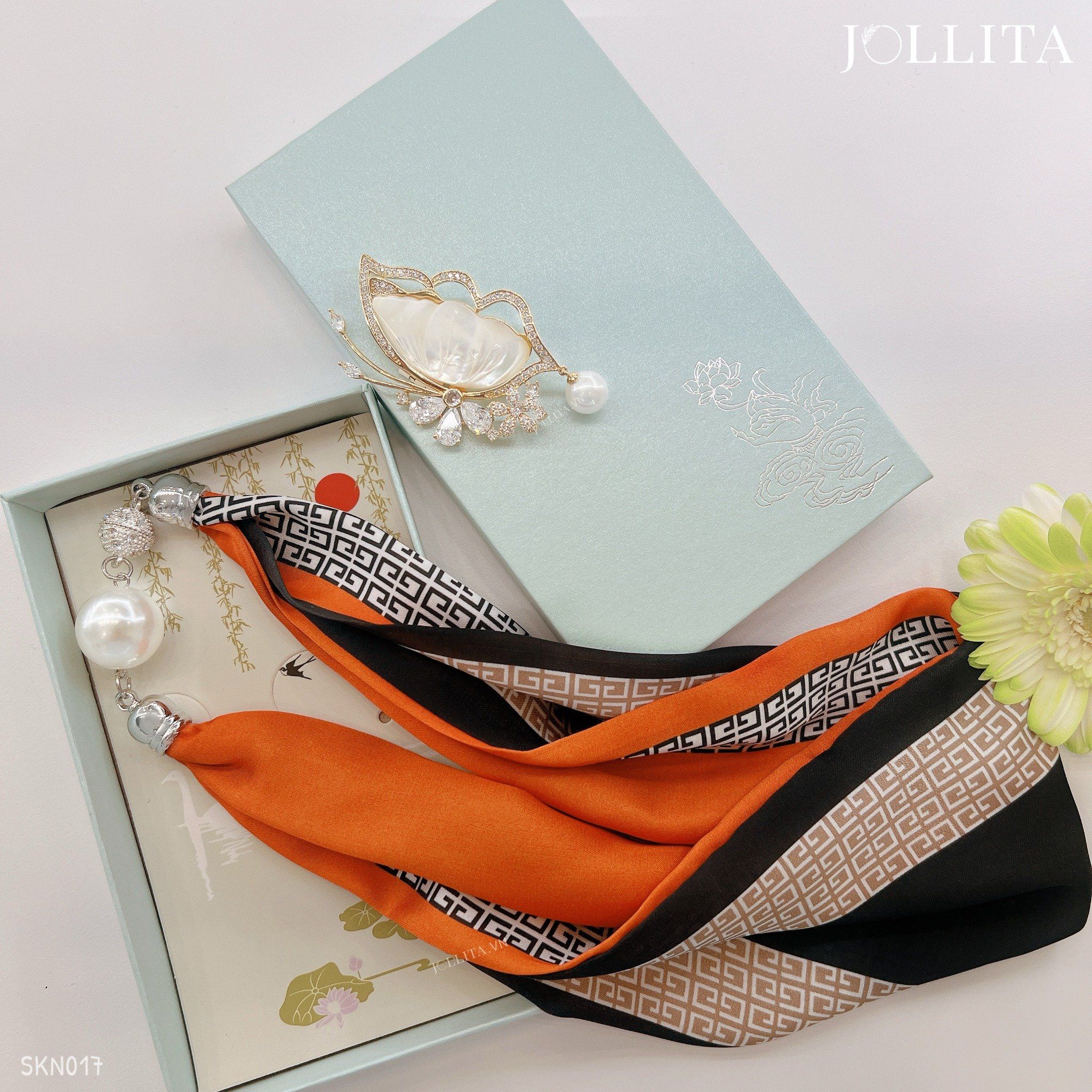  Set quà tặng 20/10 trâm cài áo khăn choàng cao cấp sang trọng SKN017 