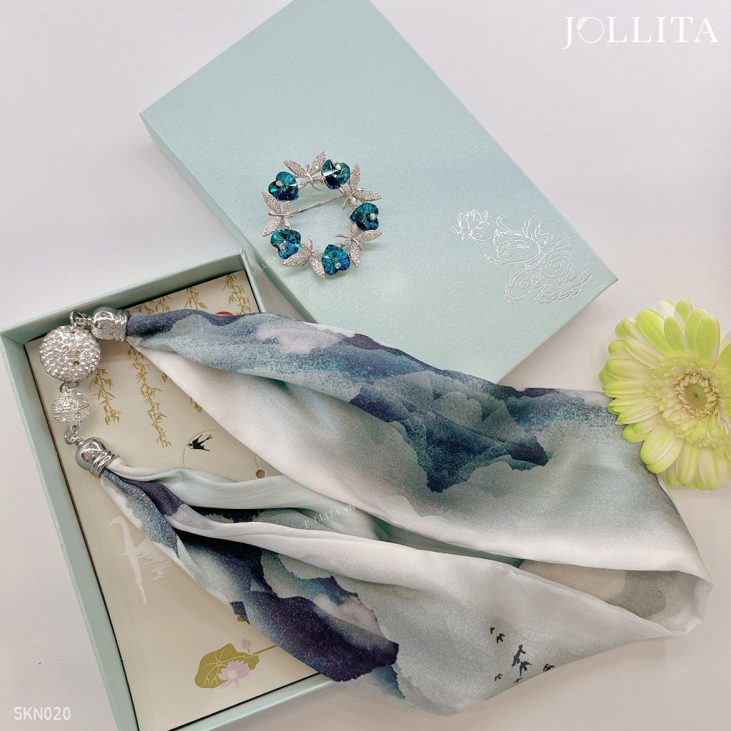  Set quà tặng 20/11 trâm cài áo khăn choàng cao cấp sang trọng SKN020 