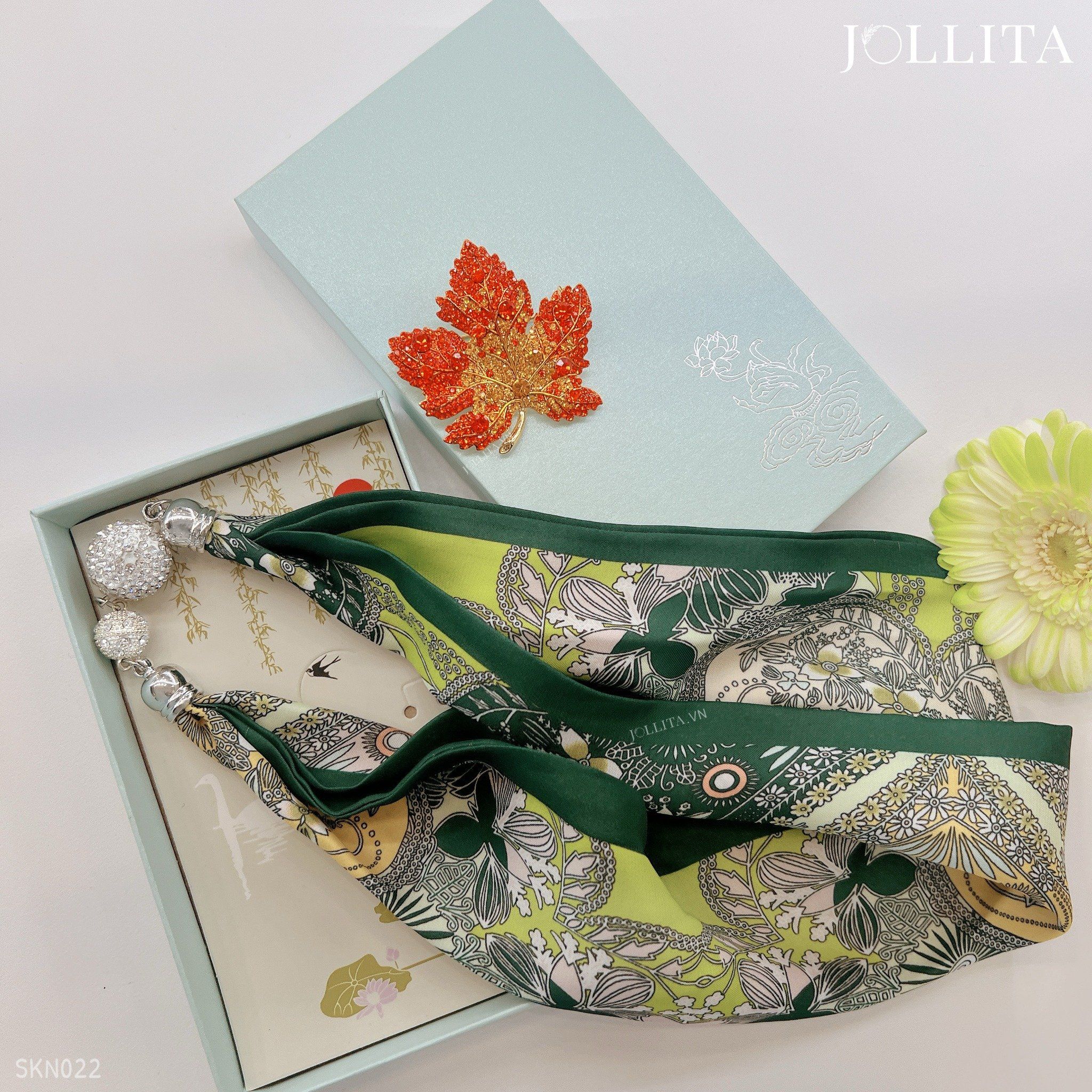  Set quà tặng 20/11 trâm cài áo khăn choàng cao cấp sang trọng SKN022 