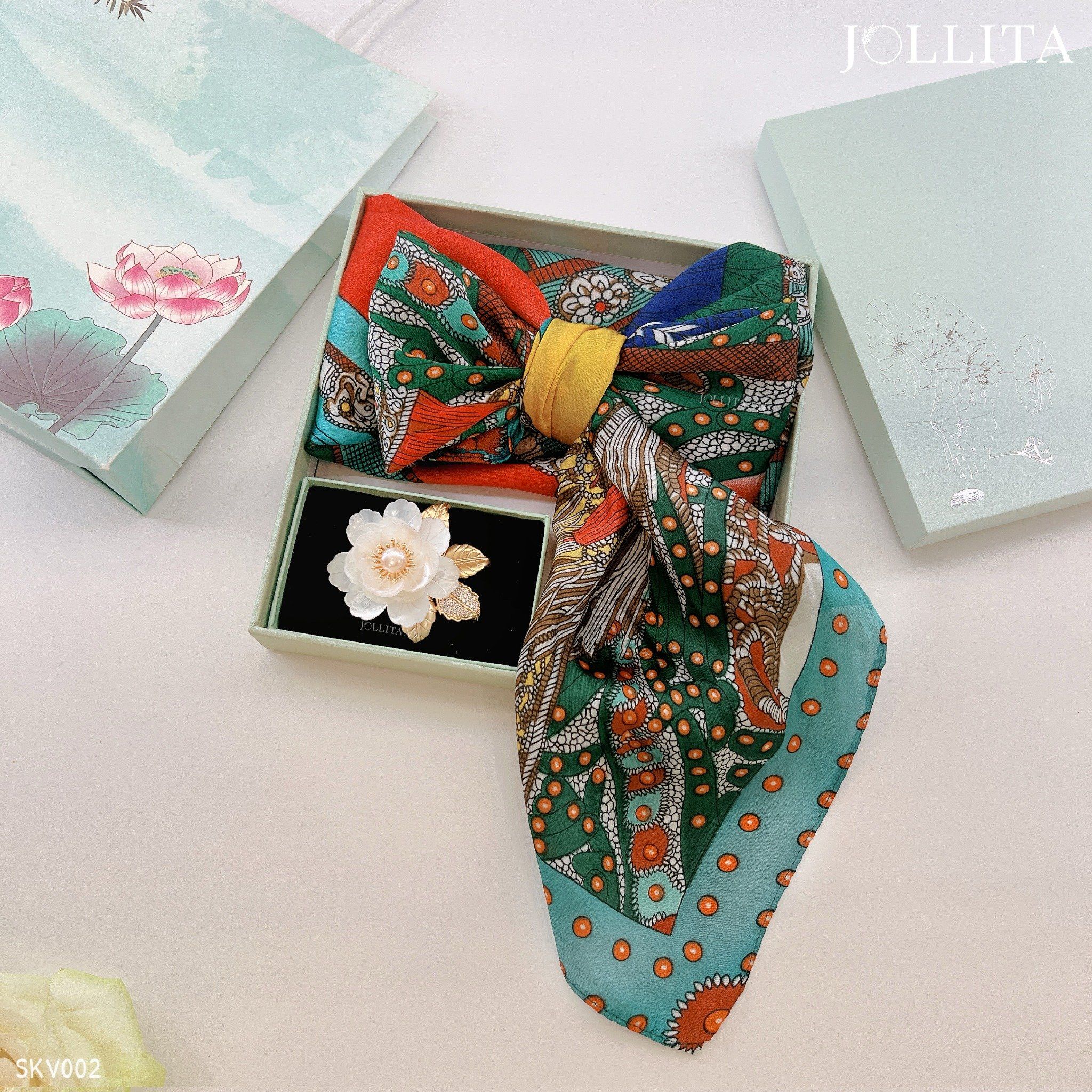  Set quà tặng 20/10 trâm cài áo khăn choàng cao cấp sang trọng SKV002 