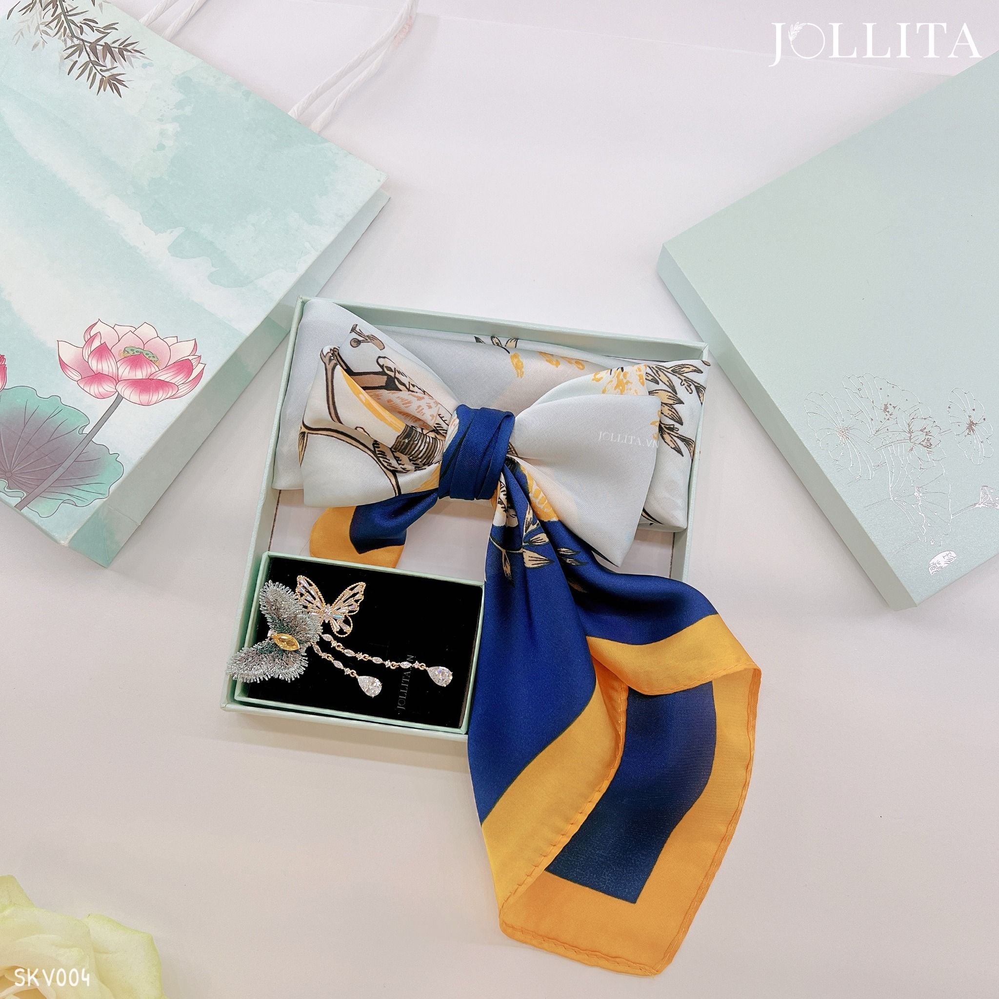  Set quà tặng 20/11 trâm cài áo khăn choàng cao cấp sang trọng SKV004 