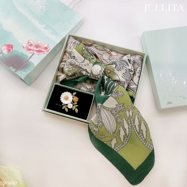  Set quà tặng 20/11 trâm cài áo khăn choàng cao cấp sang trọng SKV007 