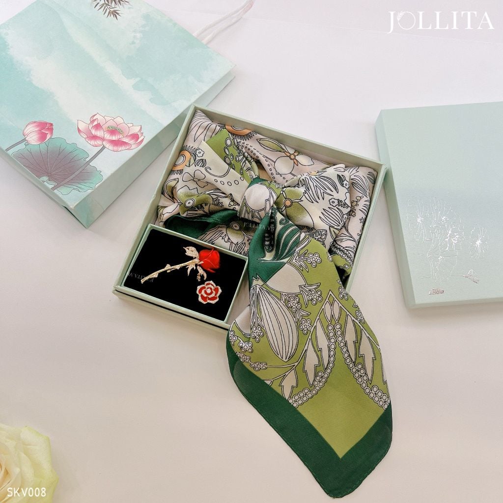  Set quà tặng 20/10 trâm cài áo khăn choàng cao cấp sang trọng SKV008 