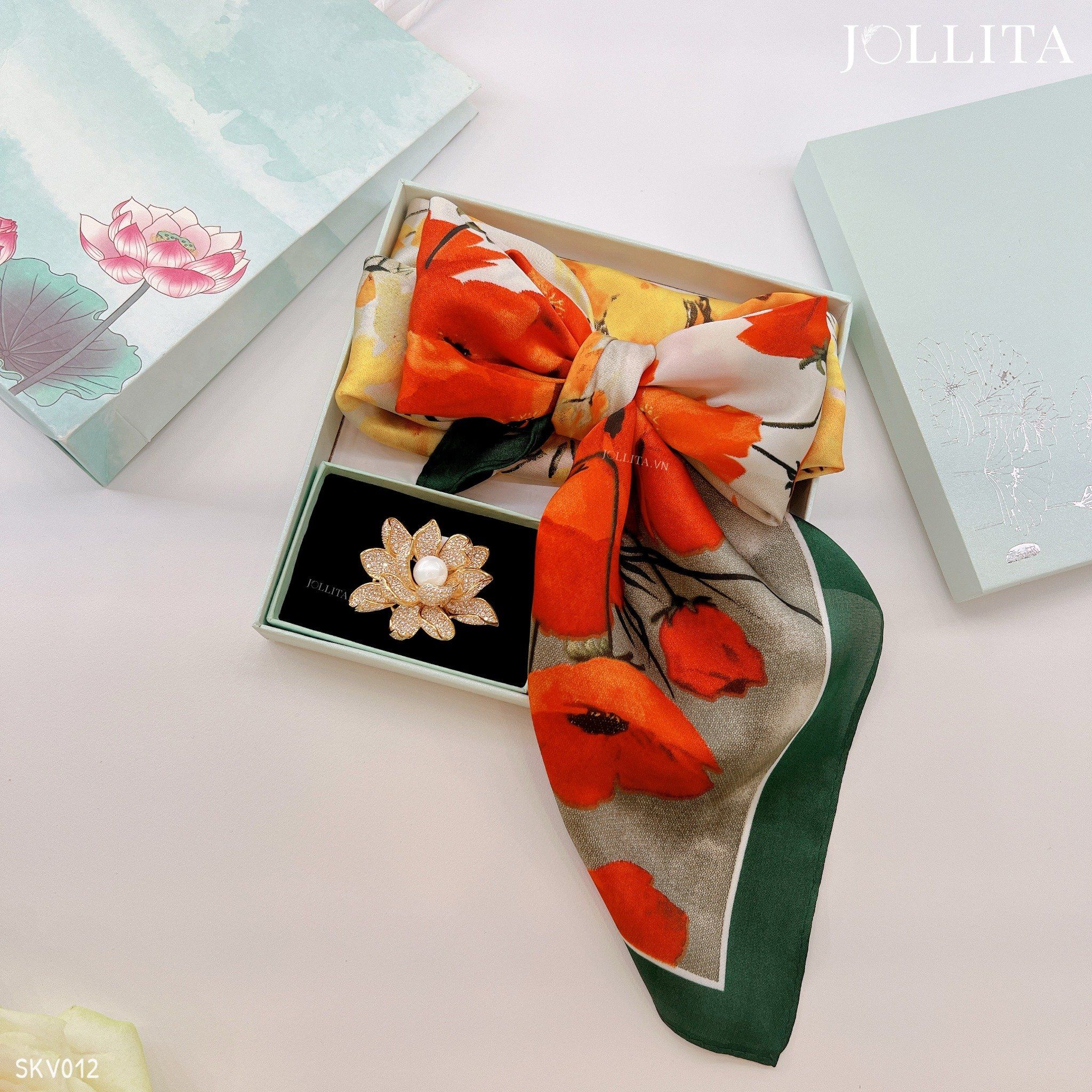  Set quà tặng 20/10 trâm cài áo khăn choàng cao cấp sang trọng SKV012 