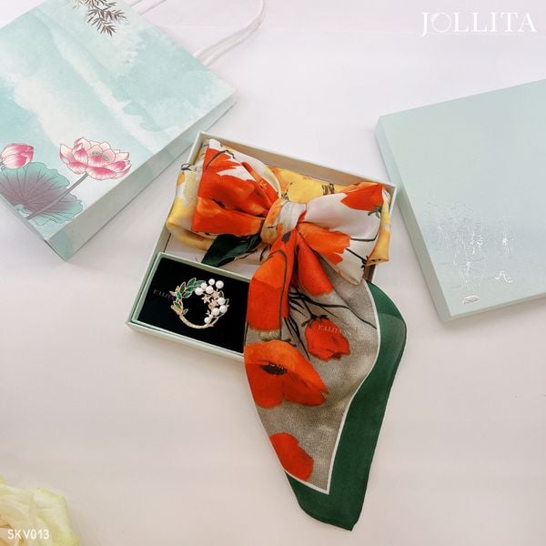  Set quà tặng 20/10 trâm cài áo khăn choàng cao cấp sang trọng SKV013 