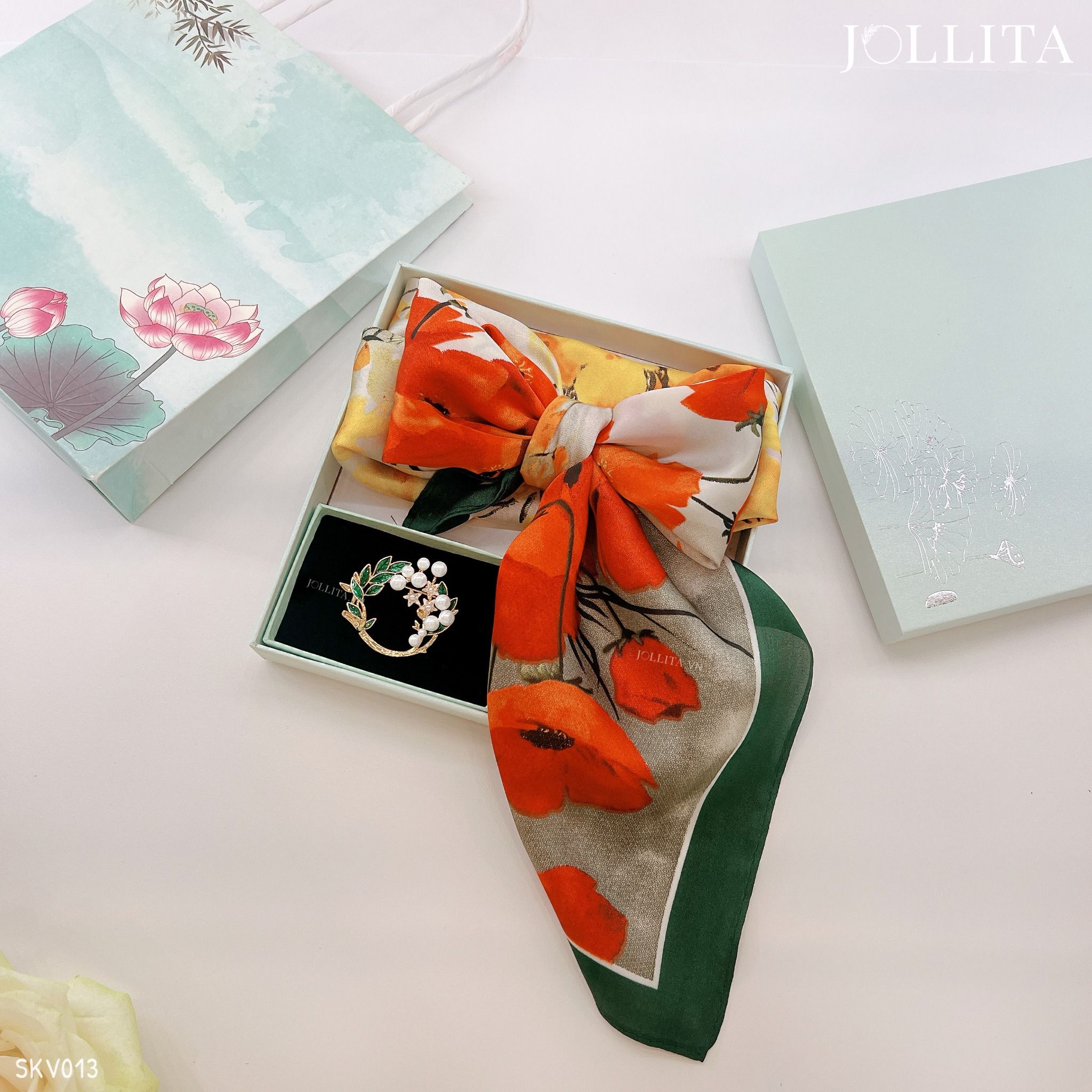 Set quà tặng 20/10 trâm cài áo khăn choàng cao cấp sang trọng SKV013 