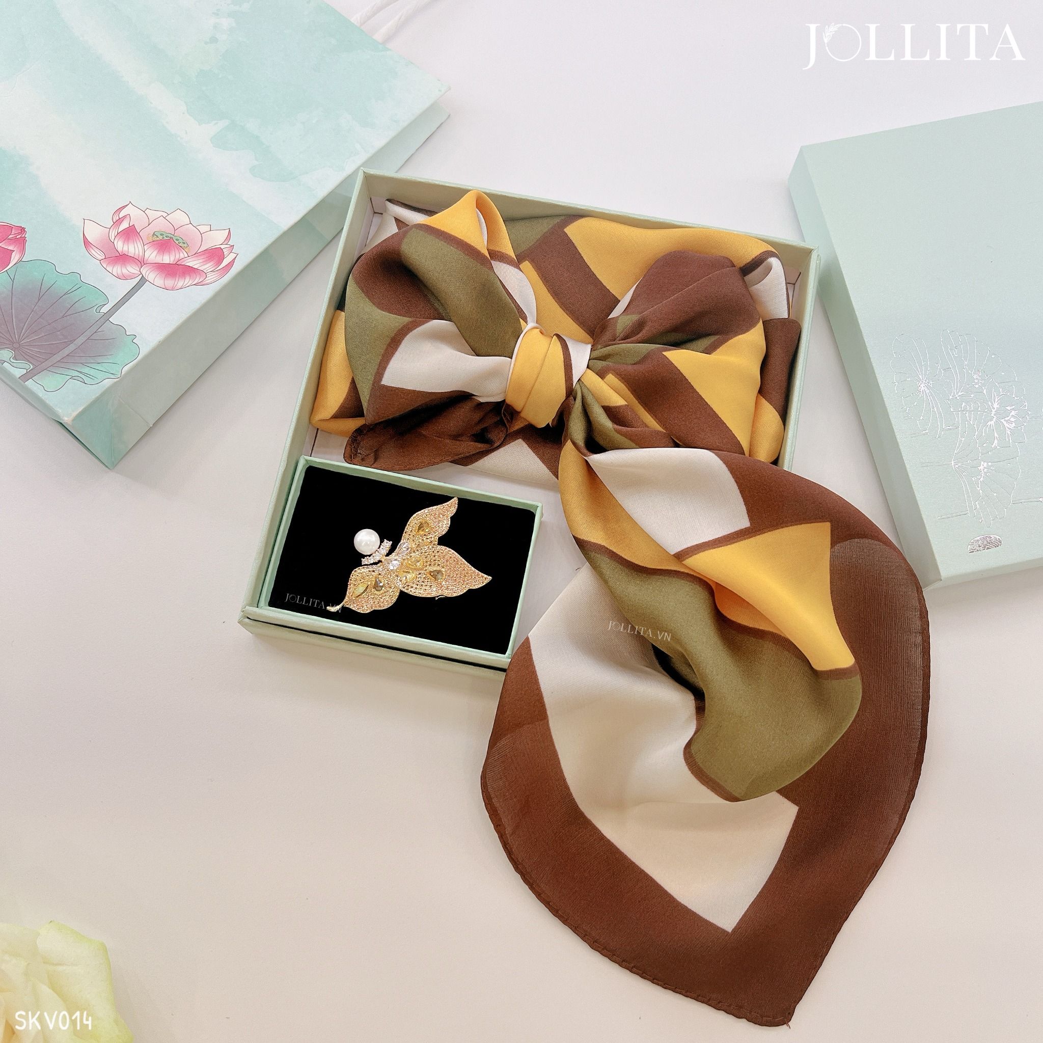  Set quà tặng 20/11 trâm cài áo khăn choàng cao cấp sang trọng SKV014 