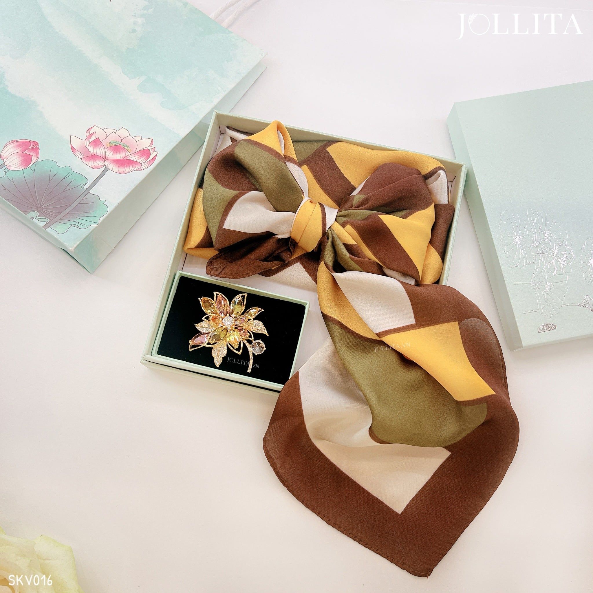  Set quà tặng 20/11 trâm cài áo khăn choàng cao cấp sang trọng SKV016 