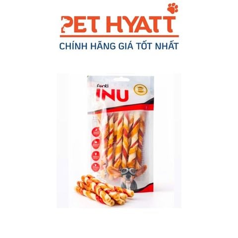  Bánh Thưởng Cho Chó INU Que Xoắn Da Bò Phủ Thịt Gà 