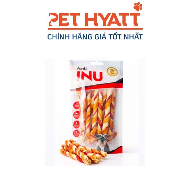 Bánh Thưởng Cho Chó INU Que Xoắn Da Bò Phủ Thịt Gà