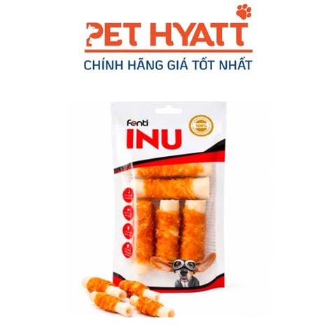 Bánh Thưởng Cho Chó INU Que Xoắn Da Bò Phủ Thịt Gà 