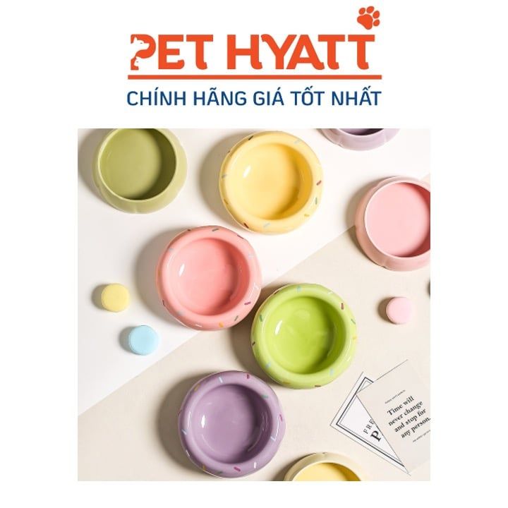 Bát Ăn Sứ Tròn Hình Macaron Donuts Cao Cấp Cho Thú Cưng