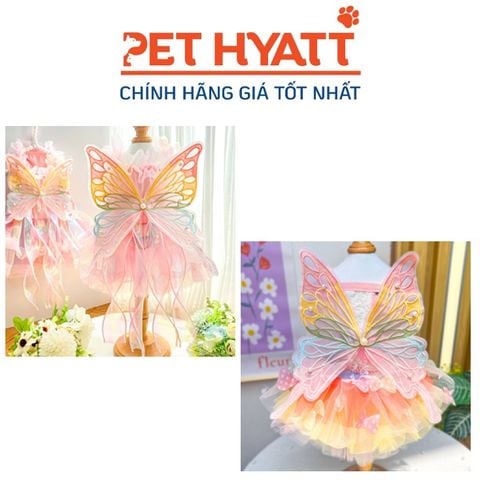  Váy Voan 7 Màu Cầu Vòng Lưng Cánh Bướm Cho Thú Cưng (S-XXL) 