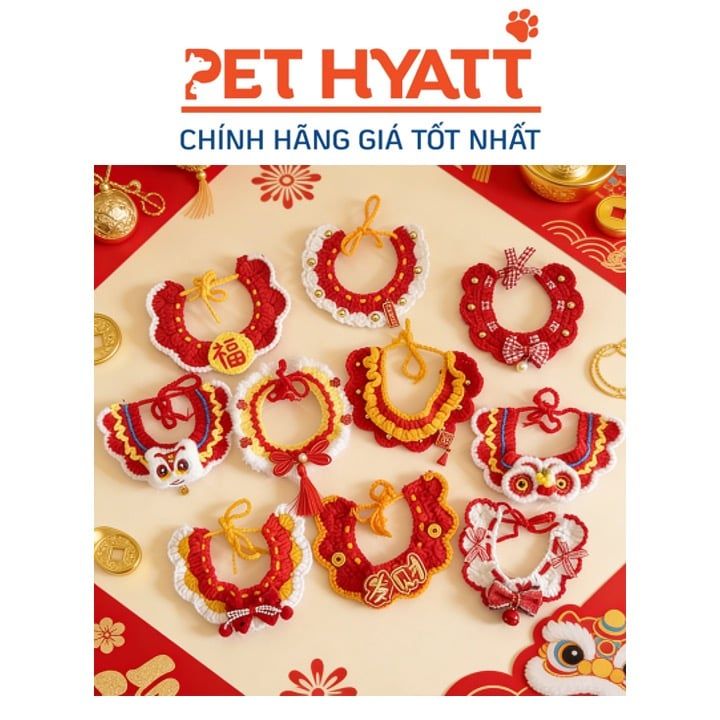 Yếm Len Dệt Kim Hoạ Tiết Ngày Tết Cho Thú Cưng