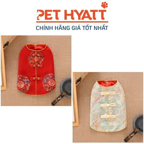  Áo Gấm 3 Nút Giữa Áo Hoạ Tiết Ngày Tết Cho Thú Cưng (XS- XL, Đỏ Không Có XS) 