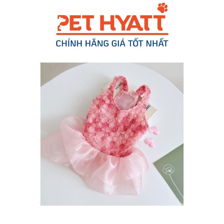 Váy Voan Lưới 2 Tầng Đính Nổi Hoa Hồng Cho Thú Cưng (XS-L)
