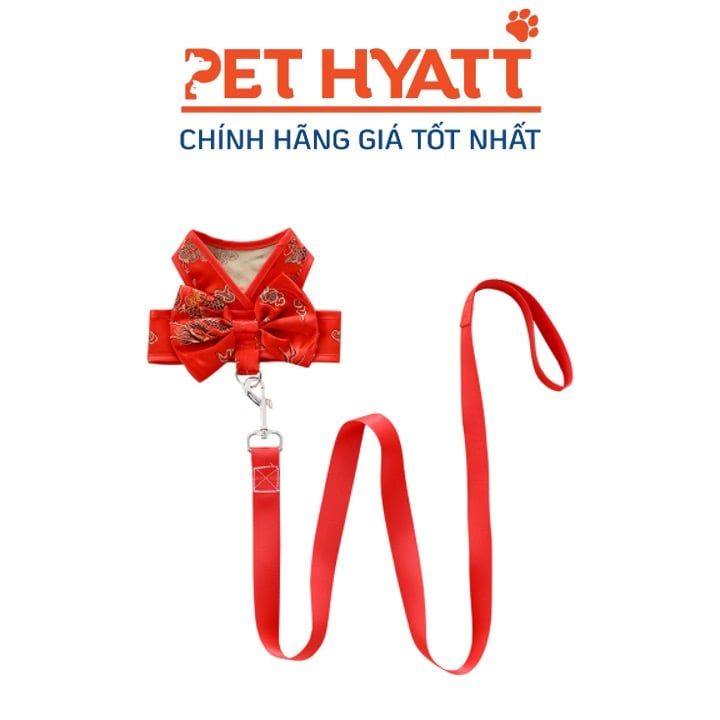 Áo Yếm Đính Nơ Kèm Dây Dắt Ngày Tết Cho Thú Cưng (XS-L)
