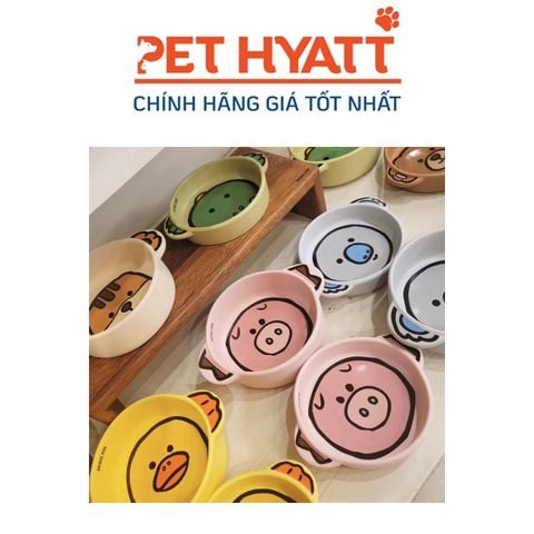  Bát Ăn Gốm Sứ Tròn Có Quai Cầm Hình Động Vật Cho Thú Cưng 