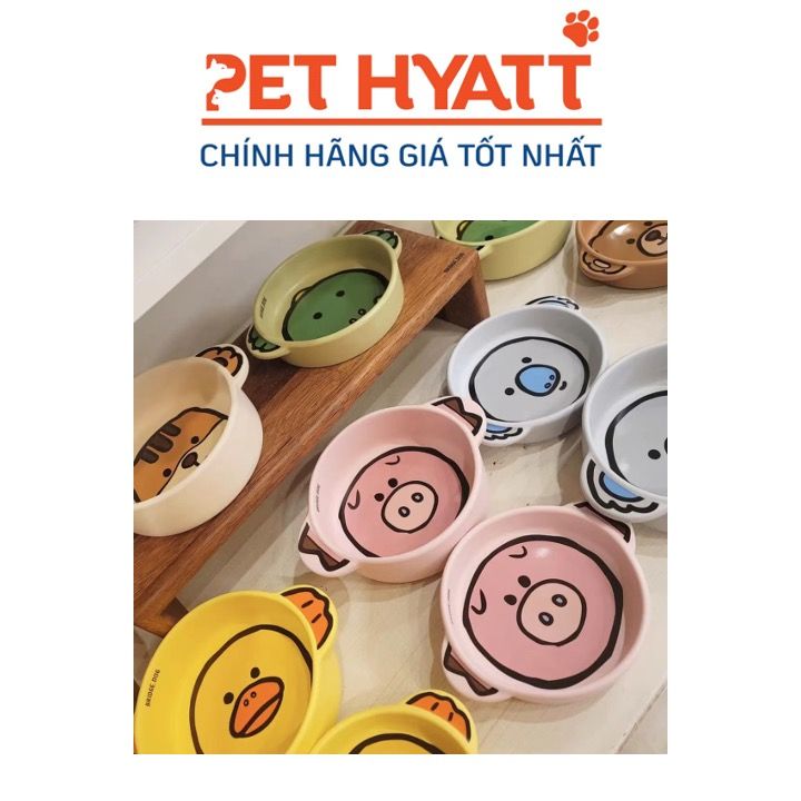 Bát Ăn Gốm Sứ Tròn Có Quai Cầm Hình Động Vật Cho Thú Cưng