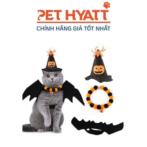  Combo Halloween Gồm Nón Vòng Cổ & Cánh Cho Thú Cưng (S-M) 