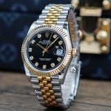Đồng Hồ Rolex Datejust 36mm 126233-0021 Rep 1:1 Chế Tác Vỏ Demi Bọc Vàng Kim Mặt Đen Cọc Số Đính Đá Dây Kim Loại Jubilee