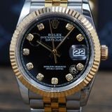 Đồng Hồ Rolex Datejust 36mm 126233-0021 Rep 1:1 Chế Tác Vỏ Demi Bọc Vàng Kim Mặt Đen Cọc Số Đính Đá Dây Kim Loại Jubilee
