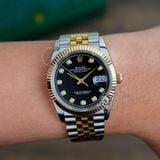 Đồng Hồ Rolex Datejust 36mm 126233-0021 Rep 1:1 Chế Tác Vỏ Demi Bọc Vàng Kim Mặt Đen Cọc Số Đính Đá Dây Kim Loại Jubilee