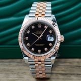 Đồng Hồ Rolex Datejust 41 126331 Rep 1:1 Chế Tác Vỏ Demi Bọc Vàng Hồng Mặt Đen Cọc Số Đính Đá Dây Kim Loại Jubilee
