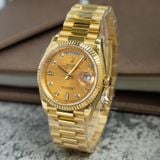 Đồng Hồ Rolex Day-Date 36mm 128238-0008 Rep 1:1 Cao Cấp Vỏ Vàng Kim Mặt Vàng Cọc Số Đá Dây Kim Loại