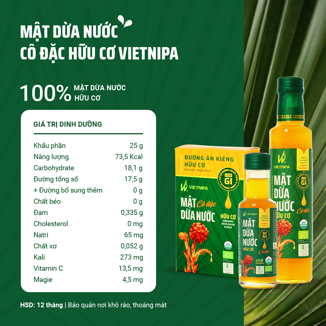  Mật Dừa Nước Cô Đặc Hữu Cơ VIETNIPA - Hộp 10 gói 