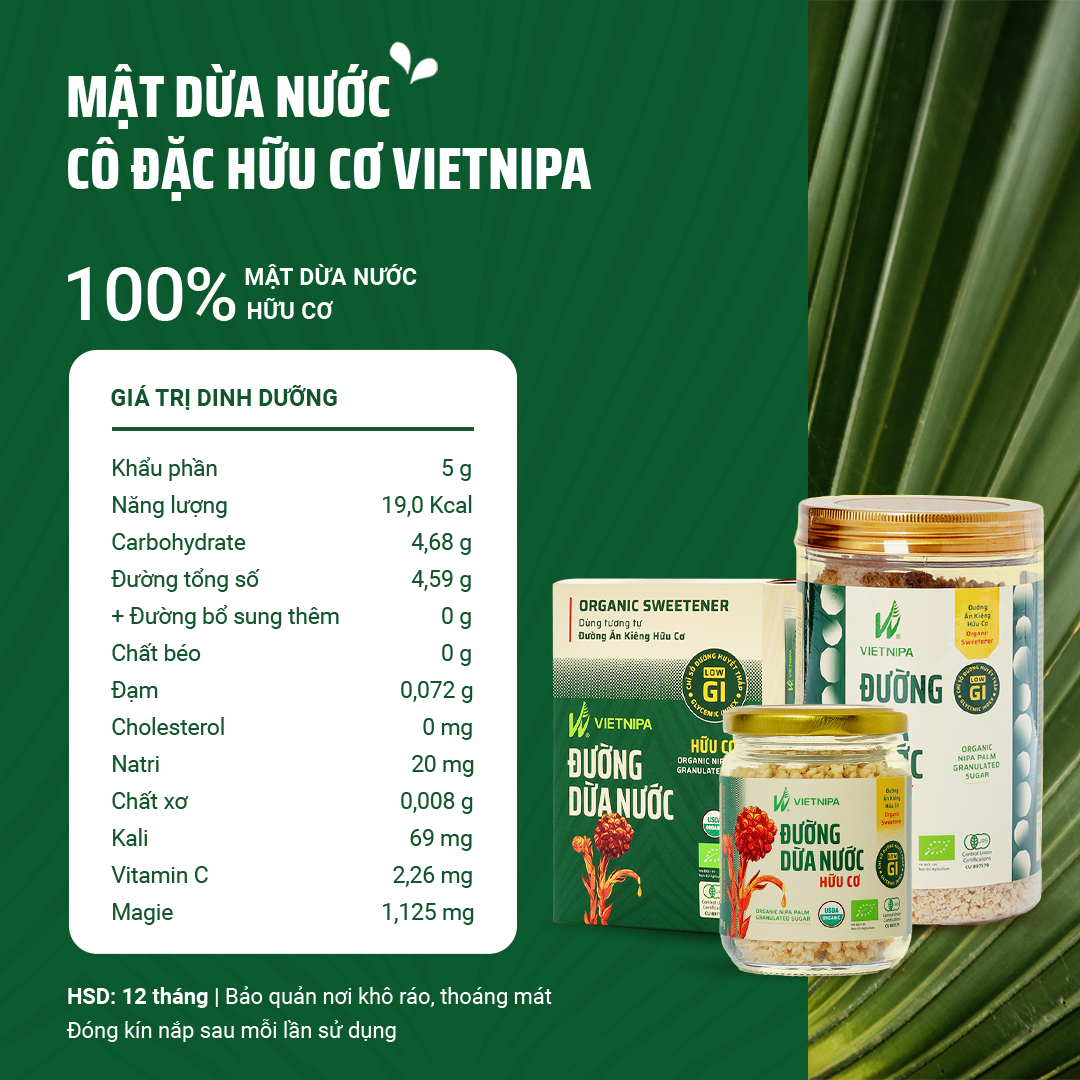  Đường Dừa Nước Hữu Cơ VIETNIPA - Hộp 30 gói 