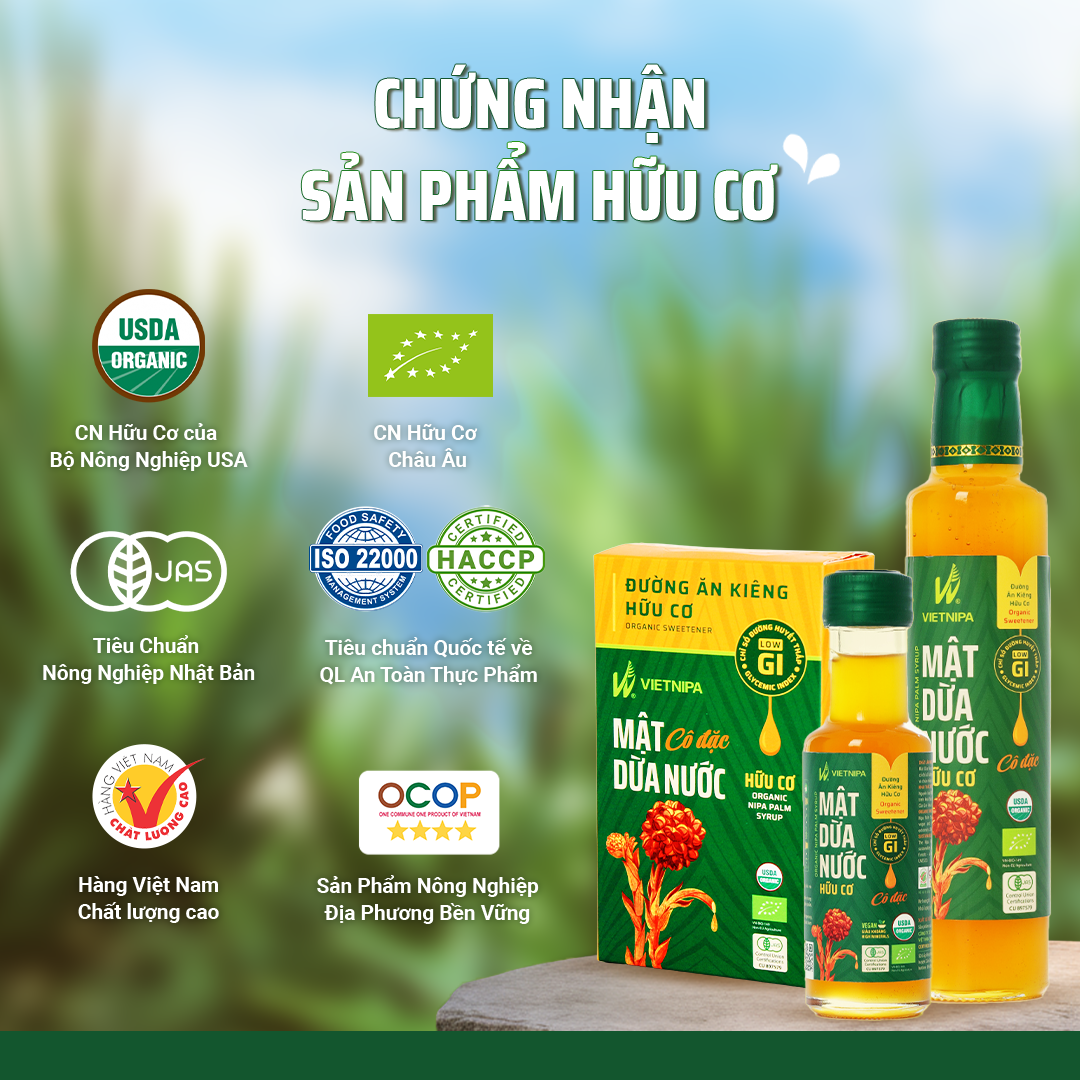  Combo 1 Chai Mật Cô Đặc 375g + 1 Hũ Đường Hữu Cơ 350g + 1 Nước Tương 200ml Vietnipa 